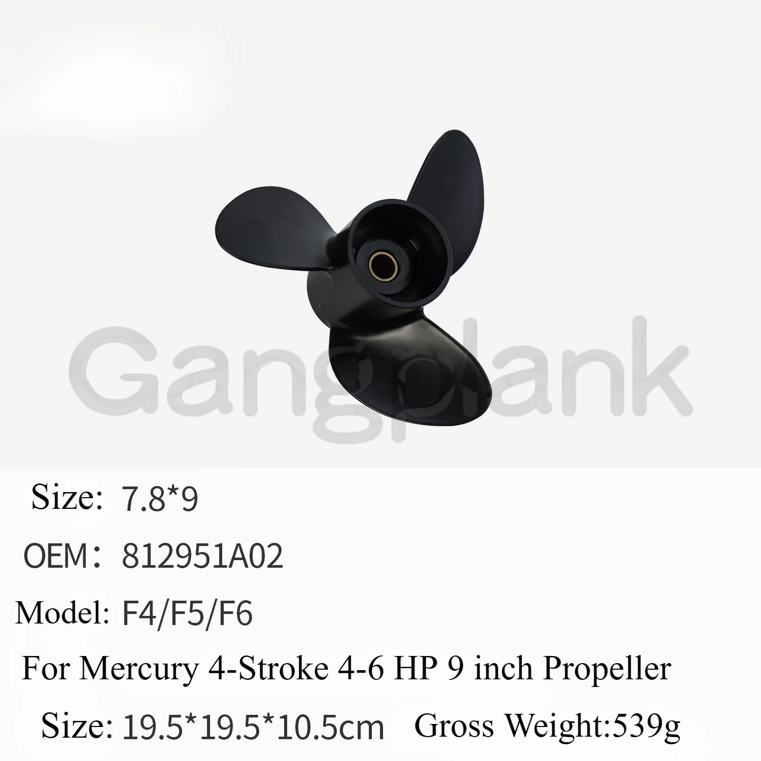 7.8X9 for Mercury 4-stroke 4-6 HP Outboard Aluminum Alloy Propeller 9 Inches 7.8*9 F4 F5 F6 812951A02