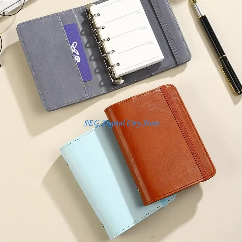 U75B Pocket Size Binder Planner Notebook With Elastic Strap And 80 Sheets 5-Rings PU Binder Journal For Daily Note Taking