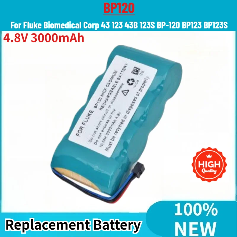 New 4.8V 3000mAh BP120 High Quality Battery for Fluke Biomedical Corp 43 123 43B 123S BP-120 BP123 BP123S Replacement Battery