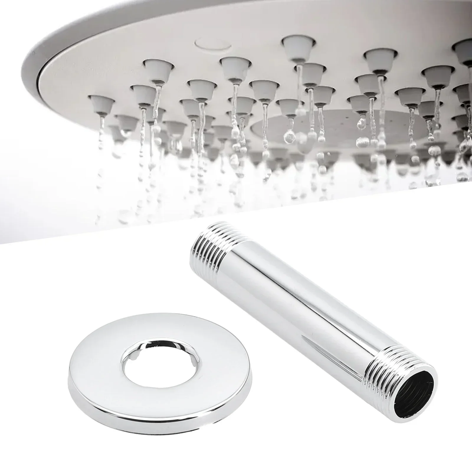 With Flange Shower Bracket Bathroom Accessories Ceiling Mount Replacement Shower Head Extension Silver Durable