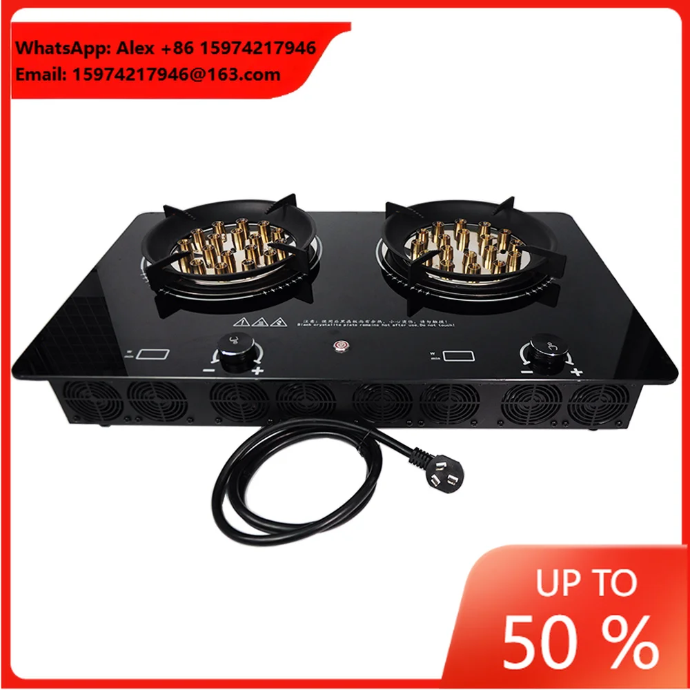 Dual-Fire Electric Stove Double-Burner 6000W Countertop Eco-Friendly Safe Flame Effect Glass Surface Plasma Ignition Class A++