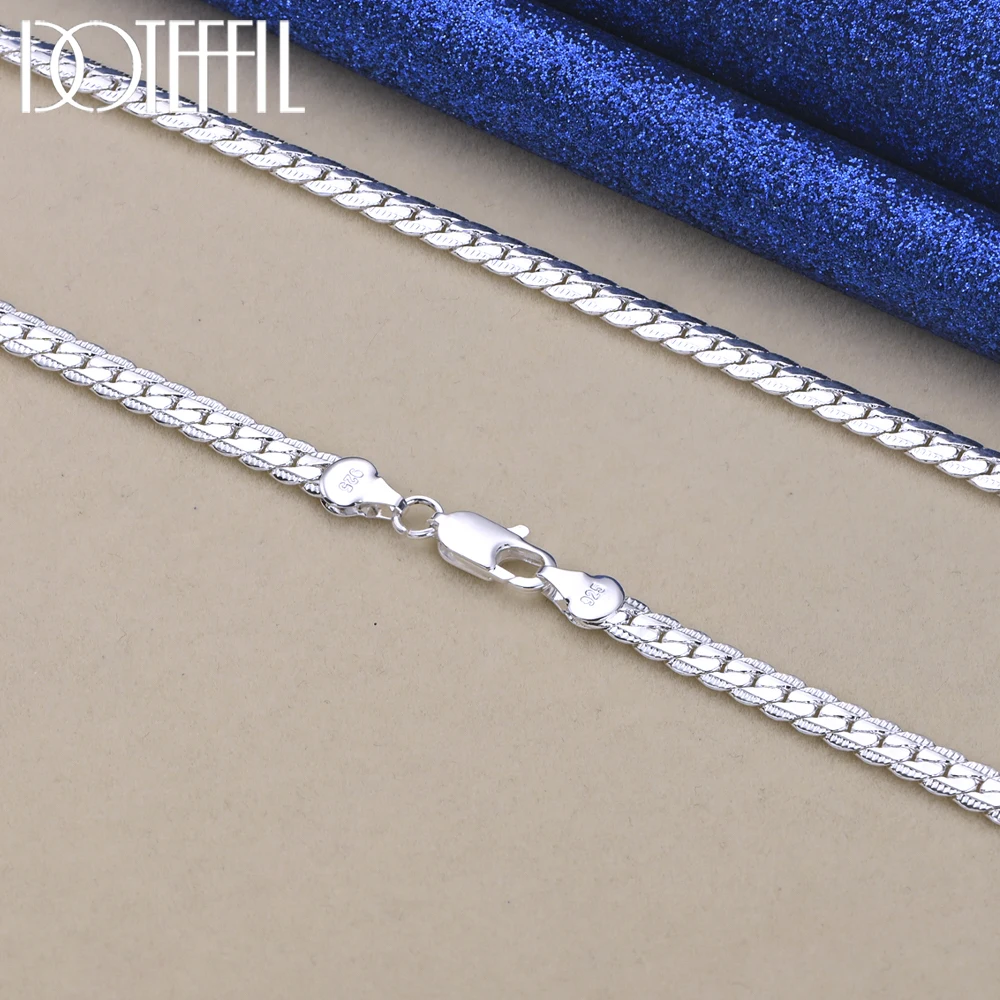 

DOTEFFIL 925 Sterling Silver 6mm Side Chain 16/18/20/22/24 Inch Necklace For Woman Men Fashion Wedding Engagement Jewelry Gift