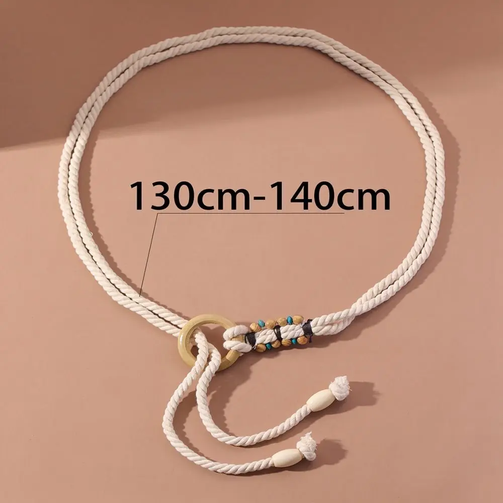 Waistbands Accessories Hand-woven DIY Wooden Bead Hemp Rope Women Waist Chain Ethnic Style Belts Waist Rope Braided Tassel Belt