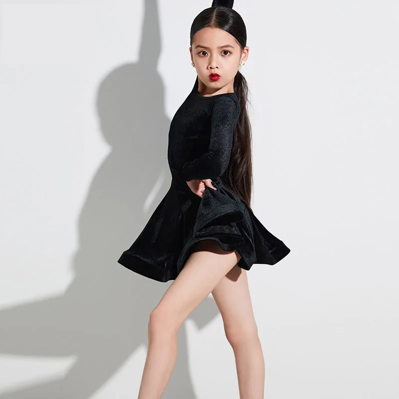 Tenue d'entraînement de danse latine pour enfants, ensemble professionnel de performance à grande jupe pour fille, haut de gamme, nouvelle collection automne et hiver 2024