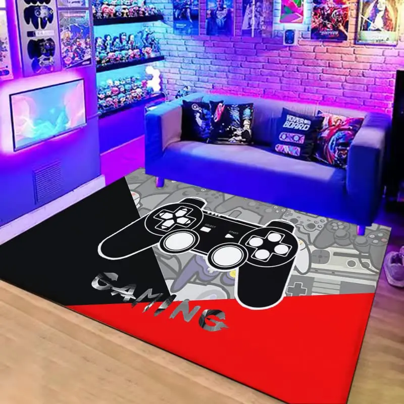 Video Game Carpet Cartoon Gamepad Area Rugs Gamer Controller Floor Mat Non-Slip Home Bedroom Teens Playing Room Decor Doormat