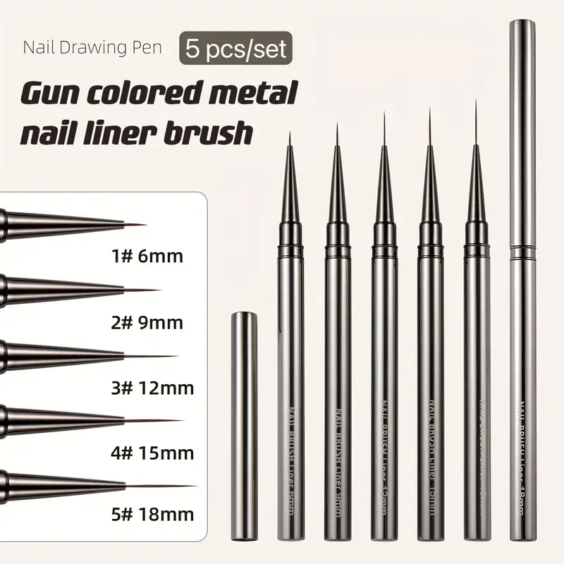 네일 아트 라이너 브러시, 손으로 그린 브러시, 아크릴 UV 젤 색상 페인트, 빌더 드로잉 펜, DIY 매니큐어 디자인 액세서리, 5 개