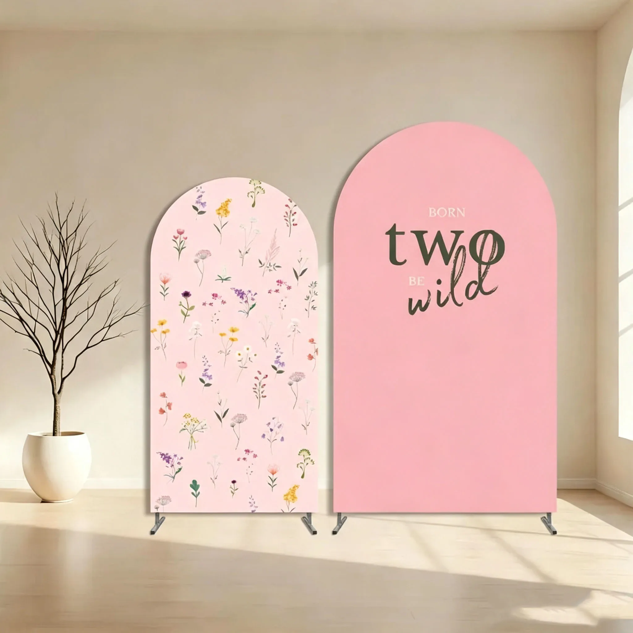 Custom Double-Sided Born Two Be Wild Baby Shower Arch Backdrop Cover Wildflower Diy Name Age Birthday Party Photobooth