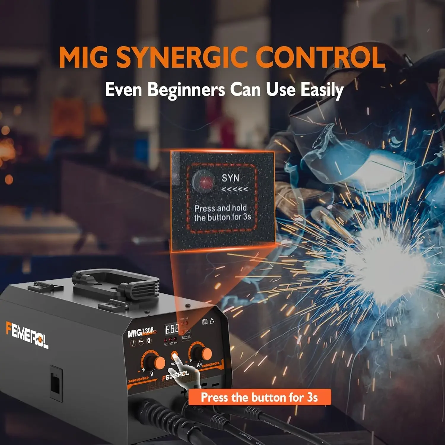 آلة لحام MIG بدون غاز مع محول Synergy IGBT ، آلة لحام 2 في 1 ، آلة لحام بالعصا ، Flux V ، 130 أمبير