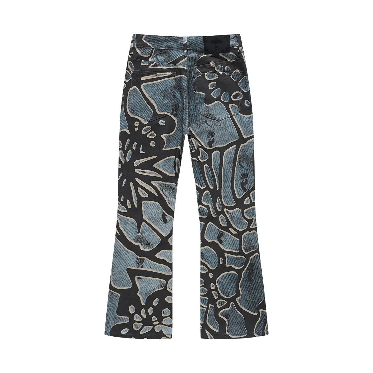 MWJLPWQ American-Style Cracked Print Flared Jeans For Men Blue Black Gradient Distressed Floor-Length Pant 2026 Autumn New 21471