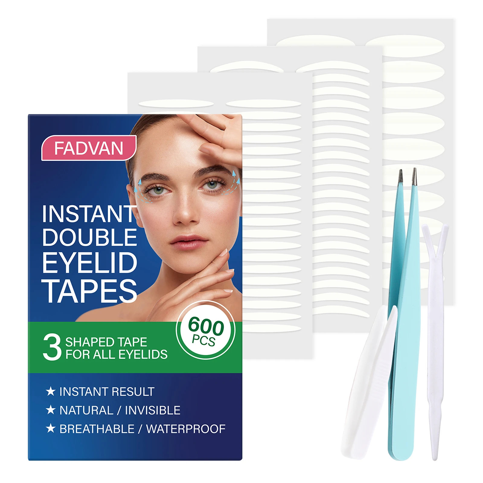 Fadwan-Invisible Double Fold Eyelid Tape Adesivo, Ferramenta de Maquiagem Natural Eye, Listra Bege, Lace Paste, Selfadhesive, 600Pcs