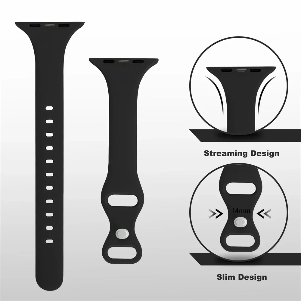 Slim Silicone Strap For Apple Watch Band 40mm 41mm 42-38mm 45mm 44mm sport bracelet iwatch series 8 7 se 10 4 5 6 9 ultra 2 49mm
