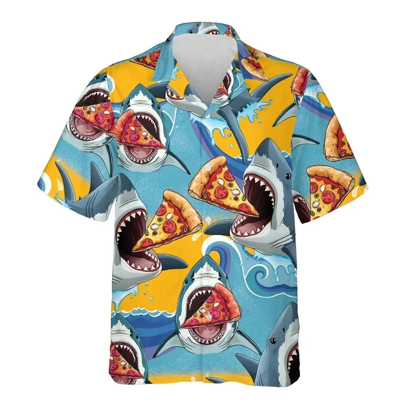 

Shark Pizza Graphic Hawaiian Shirt For Men Orangutan 3D Printed Short Sleeves Summer Loose Street Aloha Shirts Lapel Tops Blouse