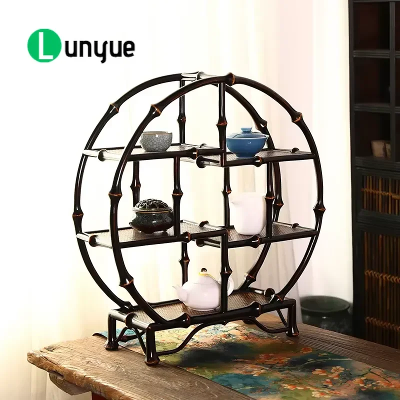 Bamboo Round Tea Stand 3 Tier Vertical Display Rack for Tea Set Storage Desktop Decorative Organizer Space Saving