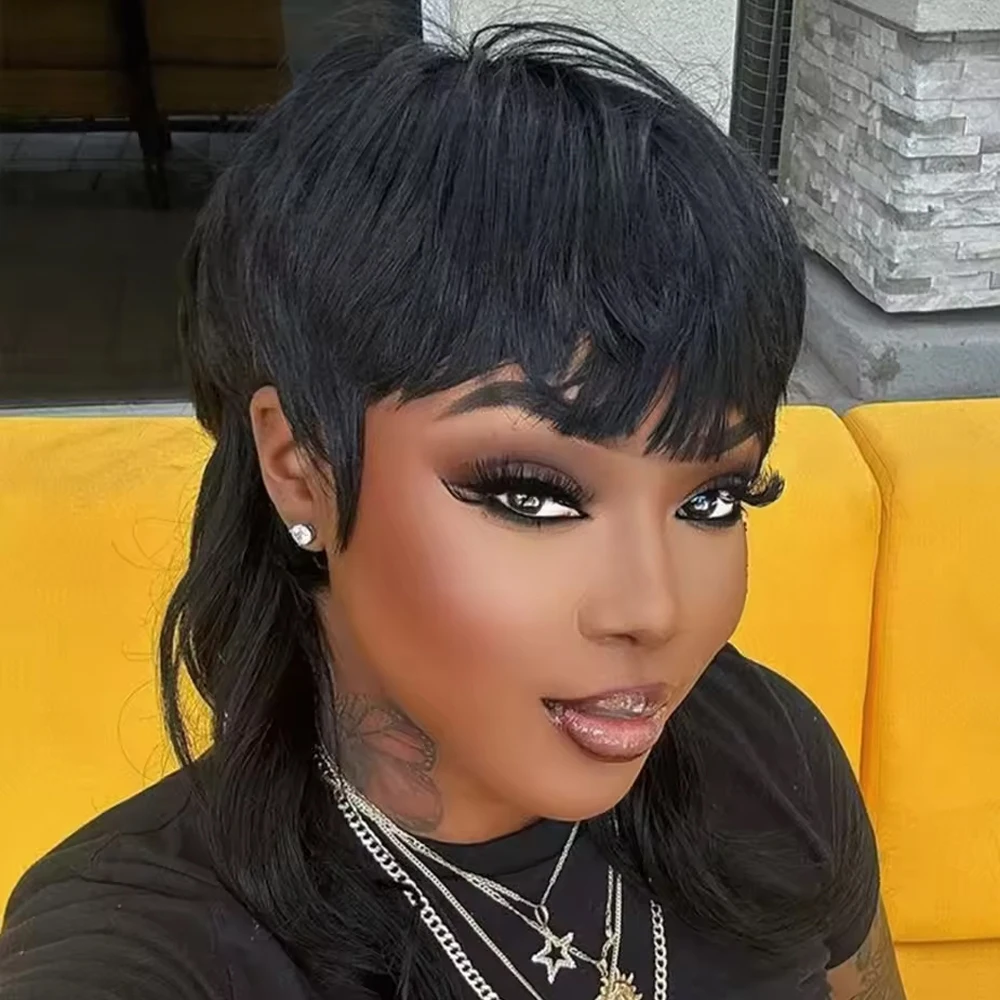 

Short Pixie Cut Wig Human Hair 8 Inch Curly Machine-made Wigs for Women Full Machine-Made Wig Bangs