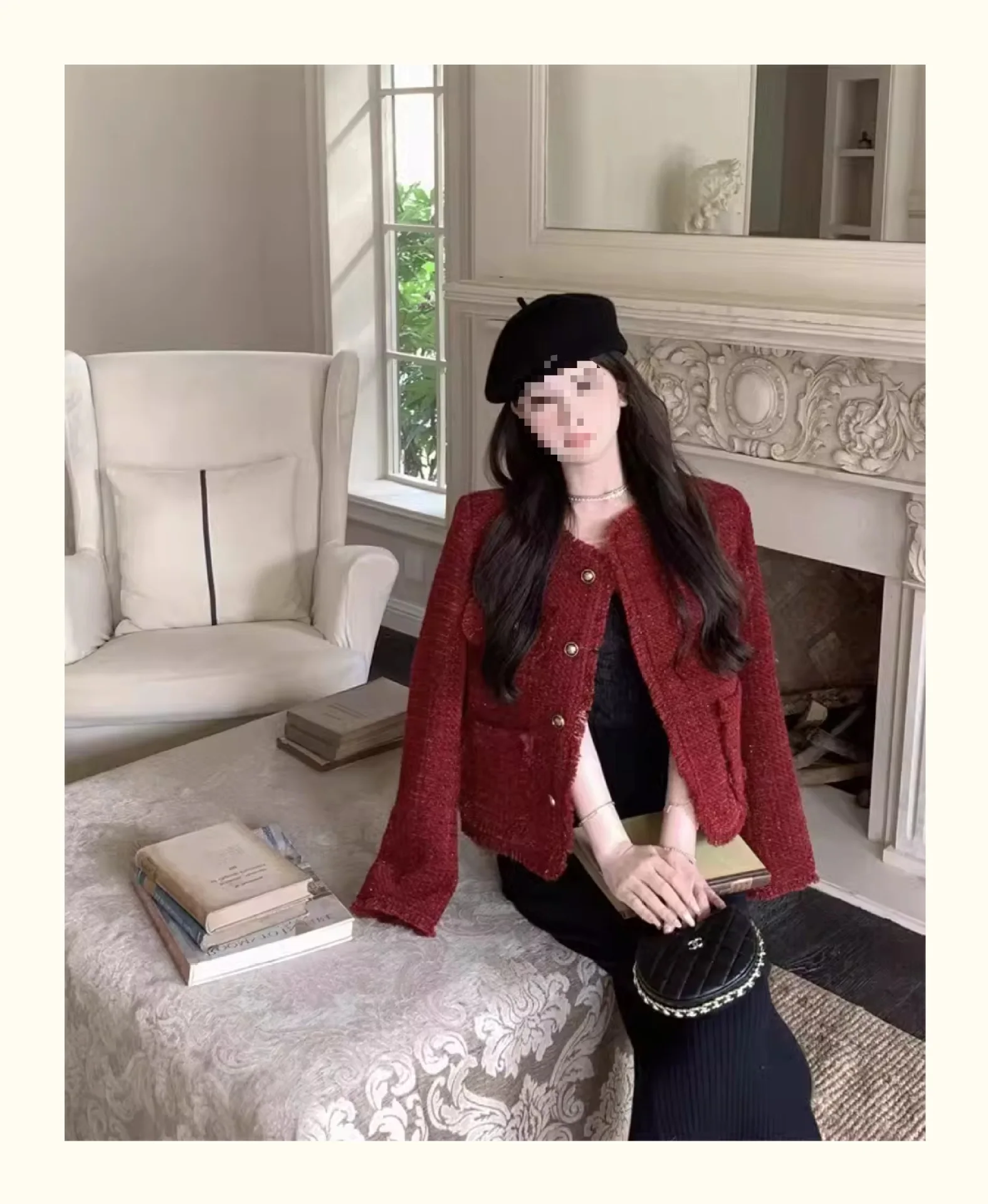 트위드 재킷 크림 여성용 여름 실크 리본 섬세한 태슬 탑 셔츠 러플 웨스턴 스타일 허리 슬림핏 주름 반짝이는 라이트 인