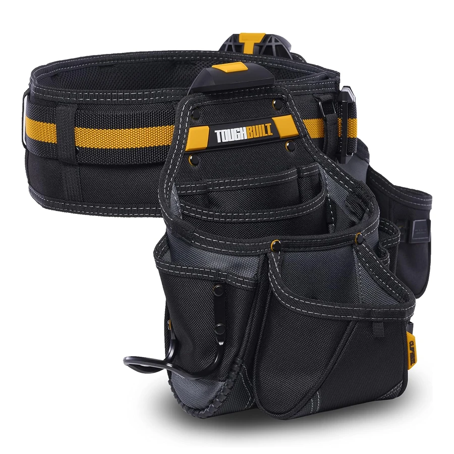 ToughBuilt TB-CT-111-3P ClipTech Tradesman Tool Belt Set (3pcs) 27 Pockets and Loops Heavy Organizer Tool Pouch