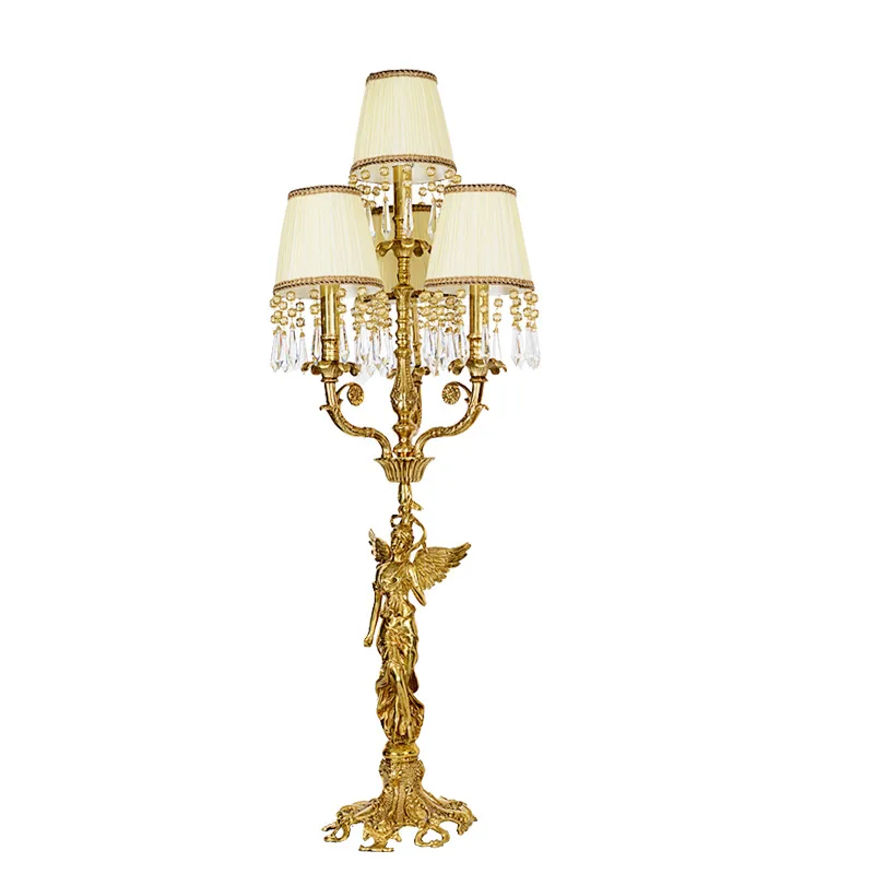 

French all-copper candlestick lamp European retro high-end villa living room study dining table decoration medieval vertical lam