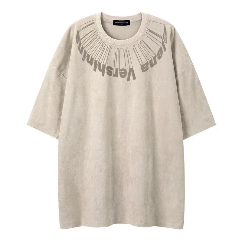 

Printed Washed Cotton Men's T-shirt Summer Off Shoulder Women Hip Hop Streetwear Oversized Loose Icon Top Tees Clothing