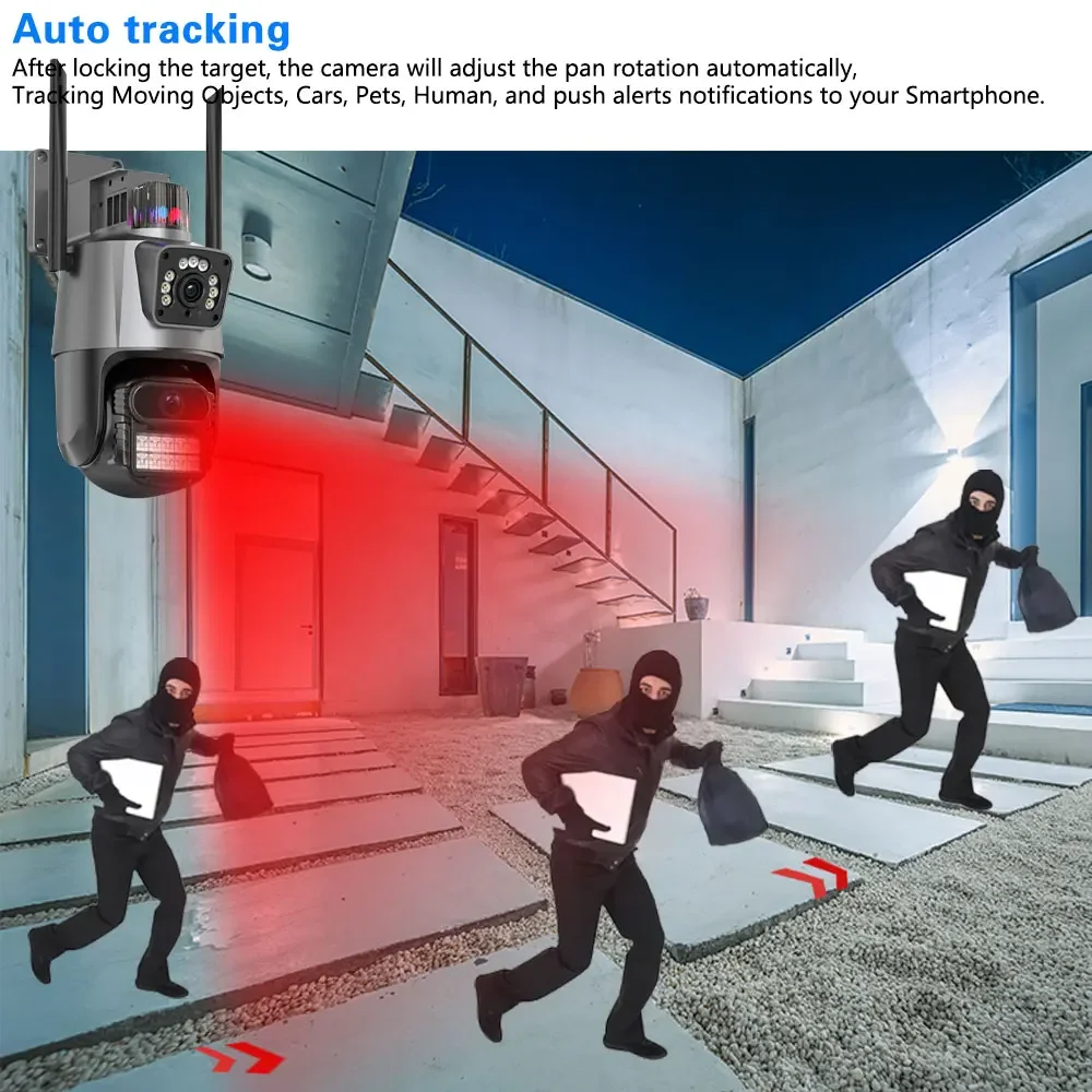 8MP Wifi Camera Dual Lens Security Protection Waterproof Security CCTV Video Surveillance Camera 2K Police Light Alarm IP Camera