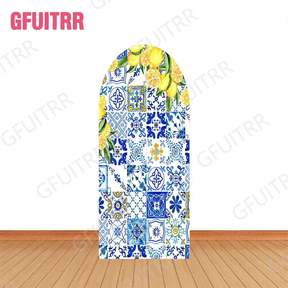 Gfuitrr Sfondo fotografico con arco di limone mediterraneo Decorazione personalizzata per addio al nubilato Fotografia per feste di compleanno Copertine a doppio lato