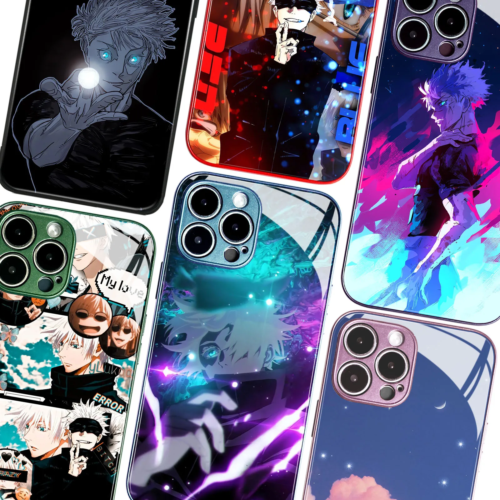 Satoru Gojo Shockproof TPU Glass Manga Phone Protective Case for iPhone Xr Xs 12 13 Mini 11 14 15 16 Pro Max 7 8 15 16 Plus