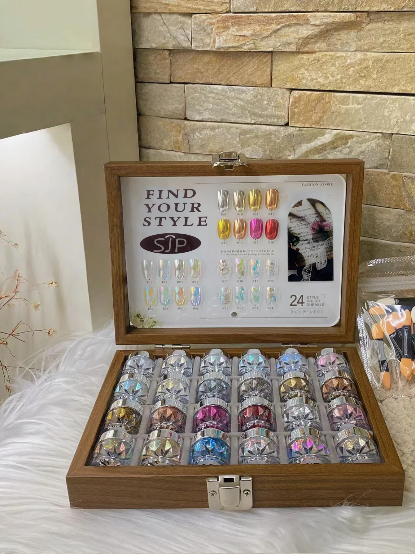 

1/24 цветной волшебный зеркальный порошок премиум-класса с лунным светом, опаловый порошок, набор волшебных зеркальных порошков с цветными часами и коробкой для хранения