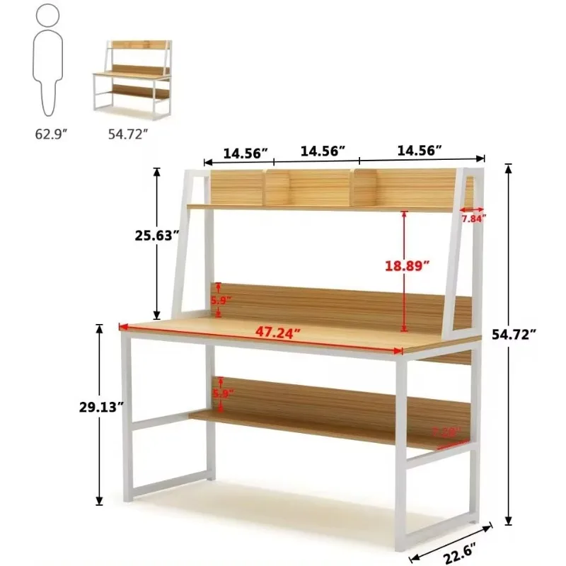 Computer Desk with Hutch, 47 inches Home Office Desk with Space Saving Design with Bookshelf for Small Spaces (Light Walnut, 47)