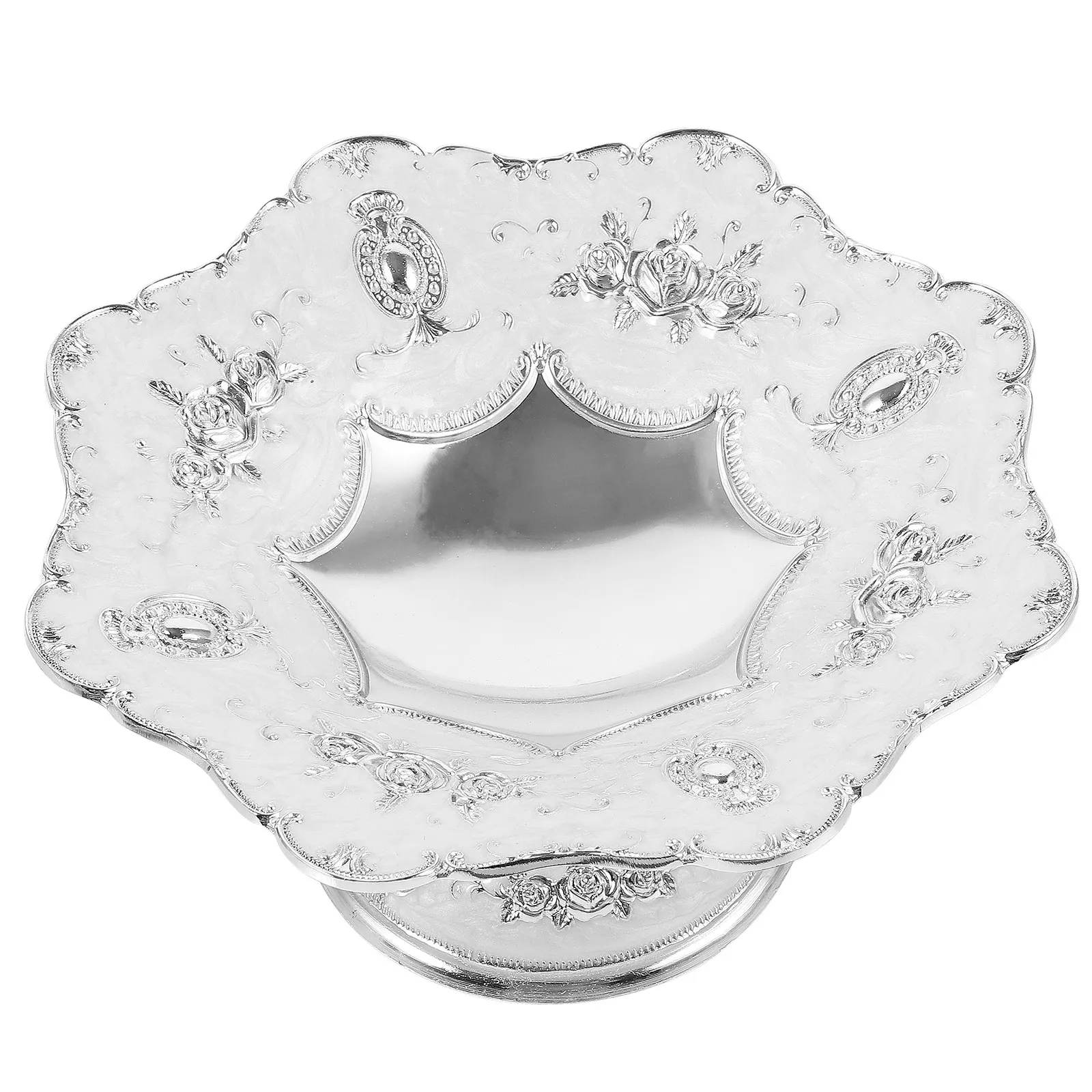 

Vintage Silver Fruit Plate Zinc Alloy Snack Serving Tray Decorative Dessert Dish for Home Kitchen Living Room Party Bar Hotel