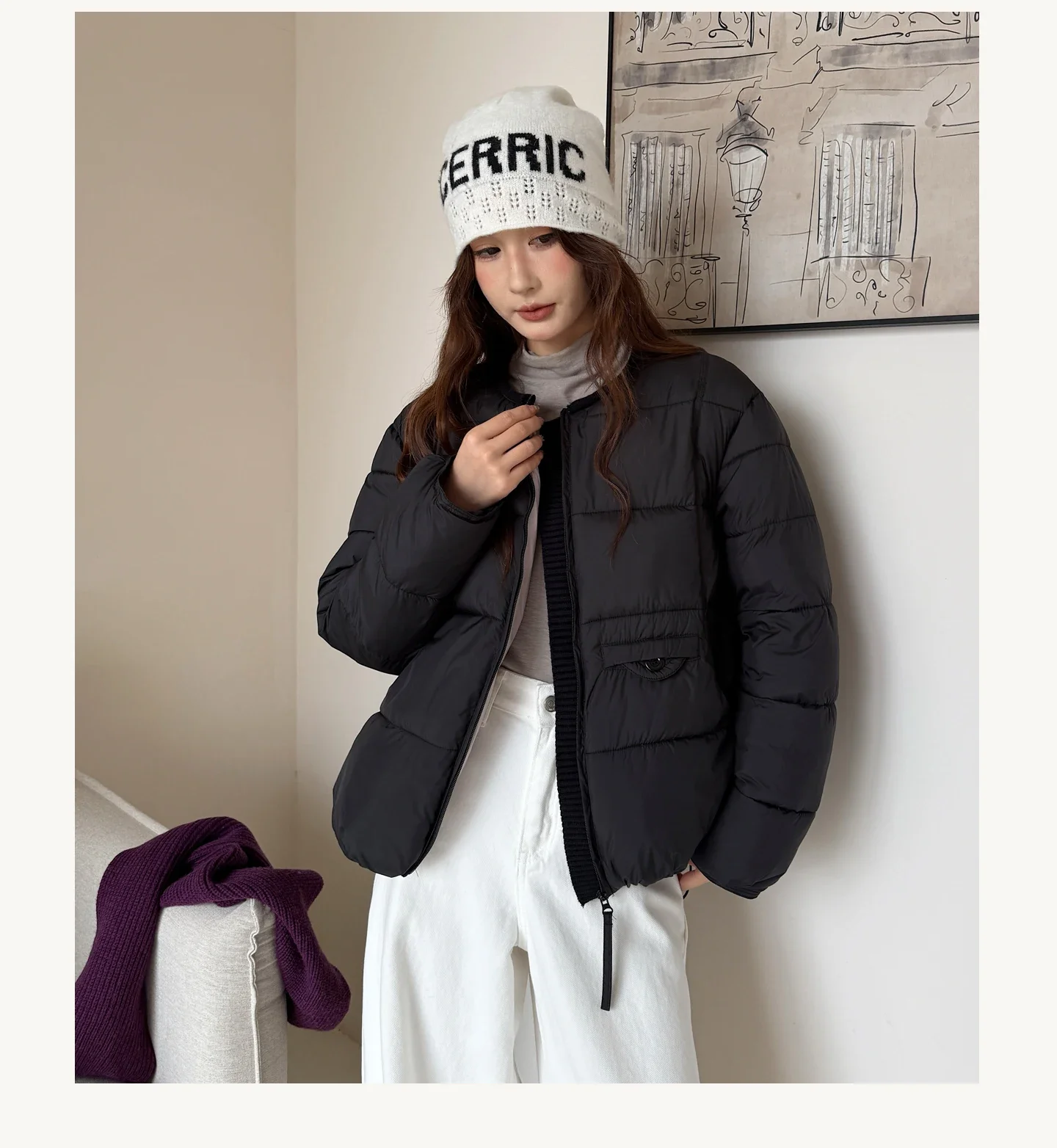 2026 Winter Women's Jacket Korean Patchwork Zipper Stylish Parkas Minimalist Versatile Coat Warm O-Neck Cotton Padded Outerwear