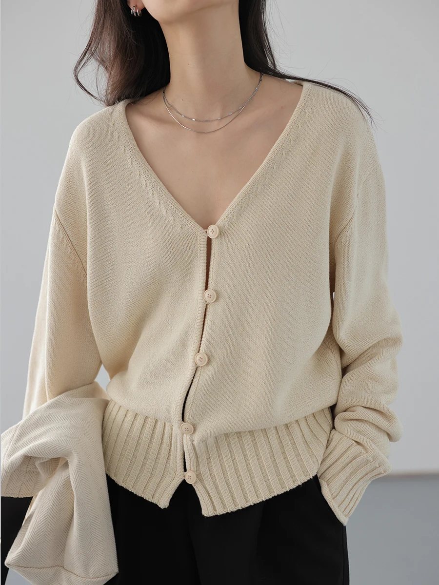 CHIC VEN Women\'s Cardigans Casual Solid Loose V-neck Long Sleeved Knitted Sweaters Female Tops Lady Knitwear Spring Autumn 2023