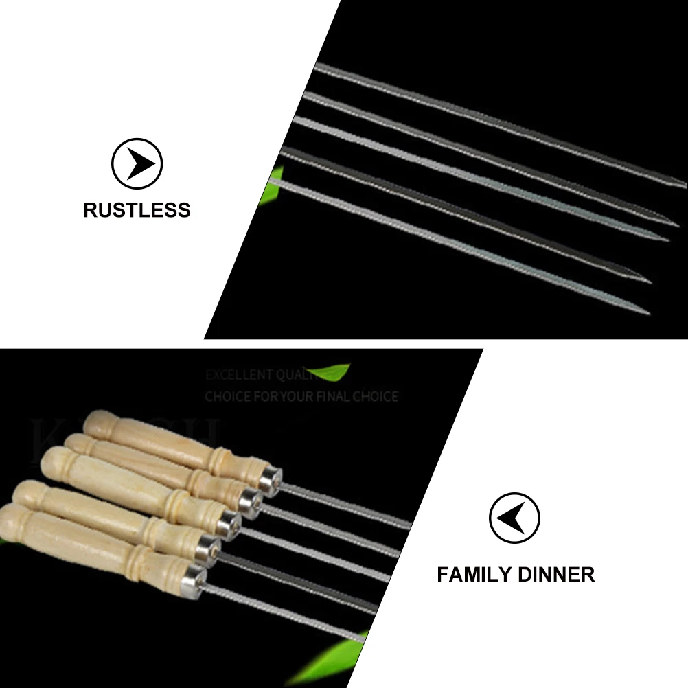 

25pcs BBQ Skewers Stainless Steel Flat Reusable Large Wooden Handle Barbecue Stick Grilling Tool for Parties Outdoor