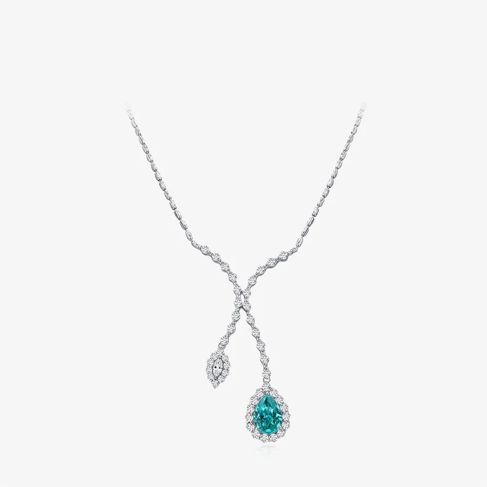 

100% 925 Sterling Silver 10*14mm Paraiba Blue Water Drop High Carbon Diamond Pendant Necklace For Women Fine Jewelry Gifts