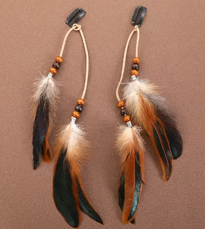 Vintage Feder-Haaraccessoire, Langes Boho-Fransen-Stirnband mit Perlen, Handgefertigte Festival-Haarspange für Frauen – Detail 9