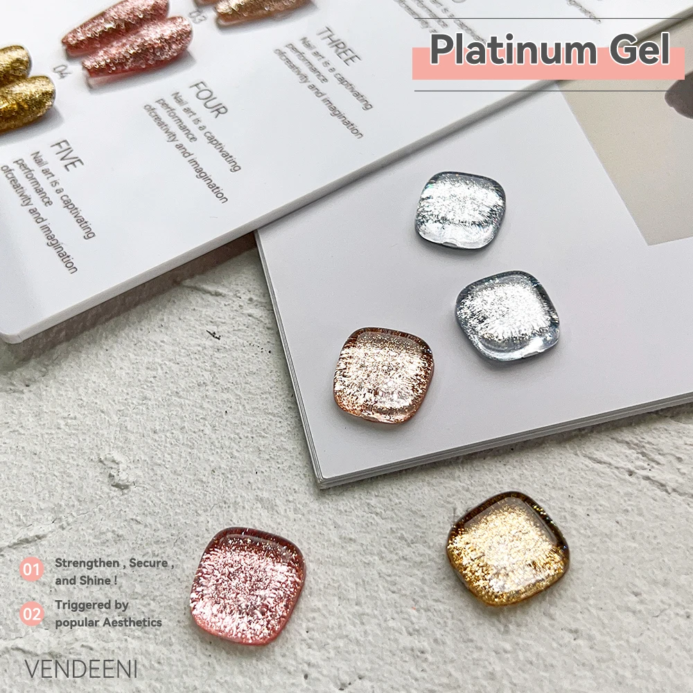 Vendeeni 5 Farben/Set Glitzer-Platin-Gel-Nagellack Champagner Roségold Silber Glanz UV LED Aushärtbarer Gel-Lack mit Display – Detail 7