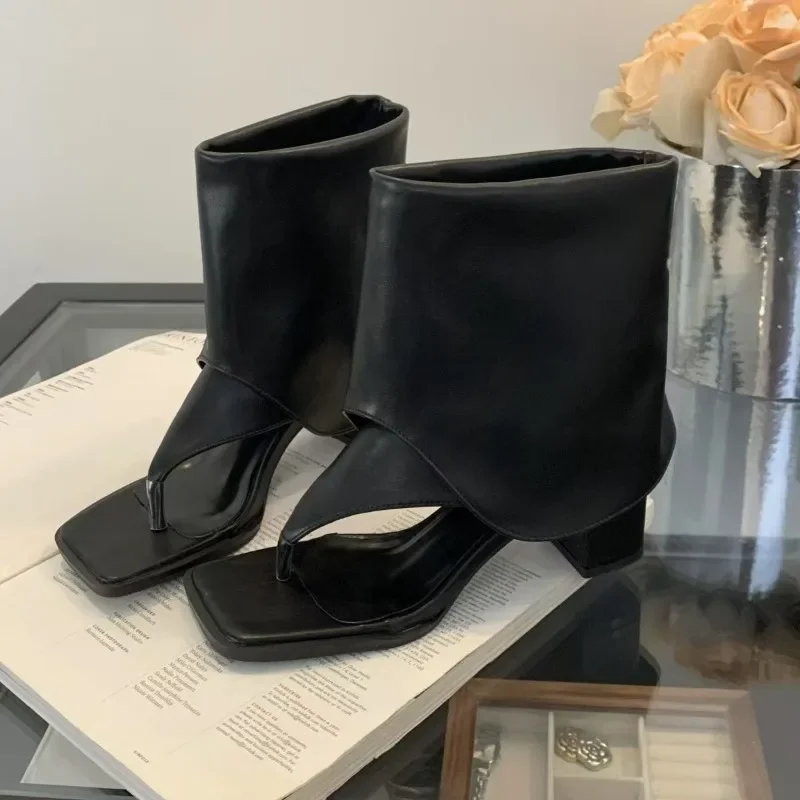 

Сексуальные женские ботинки, лето 2023, сандалии-гладиаторы с квадратным носком и клипсой, женские ковбойские крутые ботинки в стиле вестерн, женские сандалии на высоком каблуке