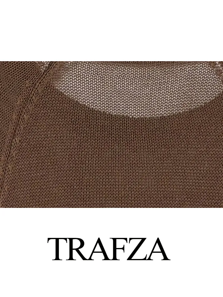 

TRAFZA Woman Fashion Vintage O-Neck 2-Color Long Sleeves Solid Knitted Pullover Sweater Autumn Female Elegant Loose Casual Tops