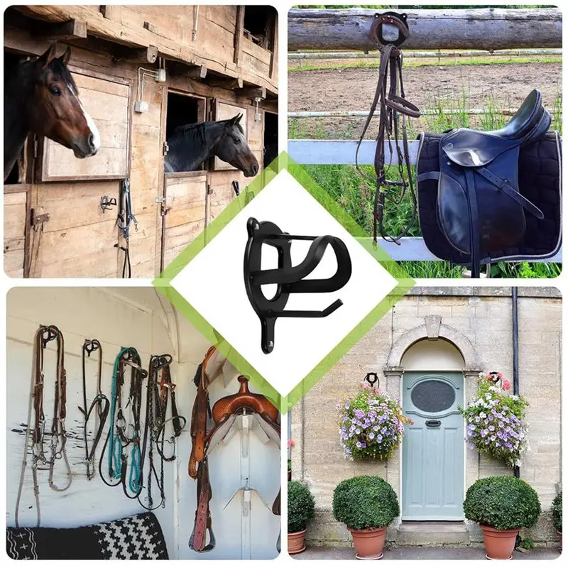 Y50A-8Pcs Bridle Holders, Black, Metal, Bridle Hooks, Bridle Holder With Additional Hooks, Horse Bridle Hook