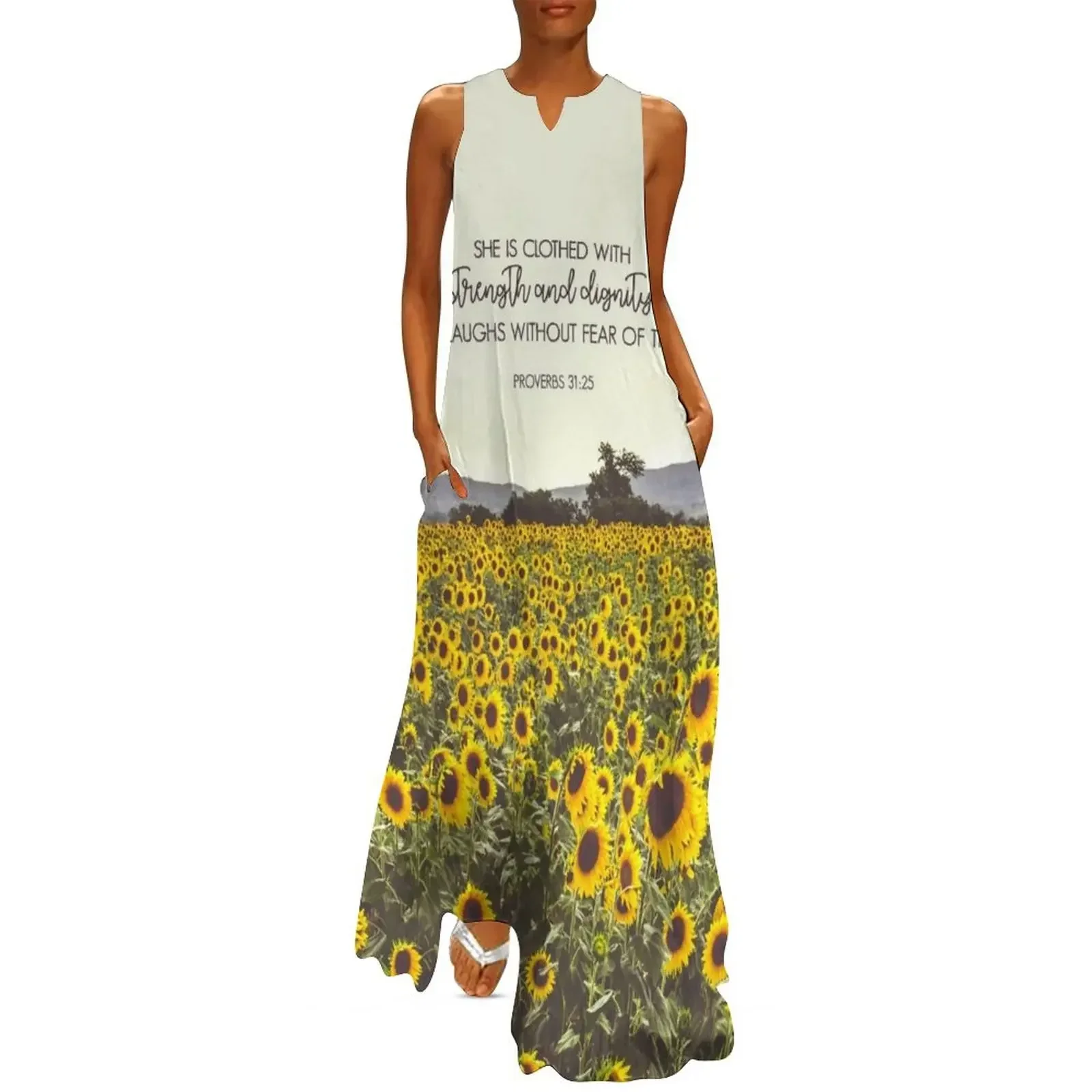 

Proverbs and Sunflowers Long Dress cocktail dresses luxury women's party dress evening prom Summer dresses for women Dress