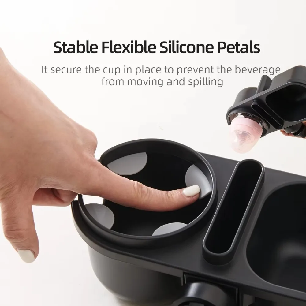 3 in 1 Stroller Bottle Organizer Black Multifunctional Stroller Bottles Rack Durable with Phone/Snack Holder