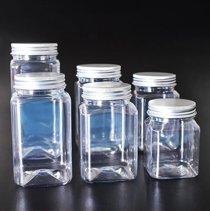 Square Transparent Sealed Can With Lid Candy Food Biscuit Snack Storage Jar Plastic Empty Universal Packaging Containers Pots