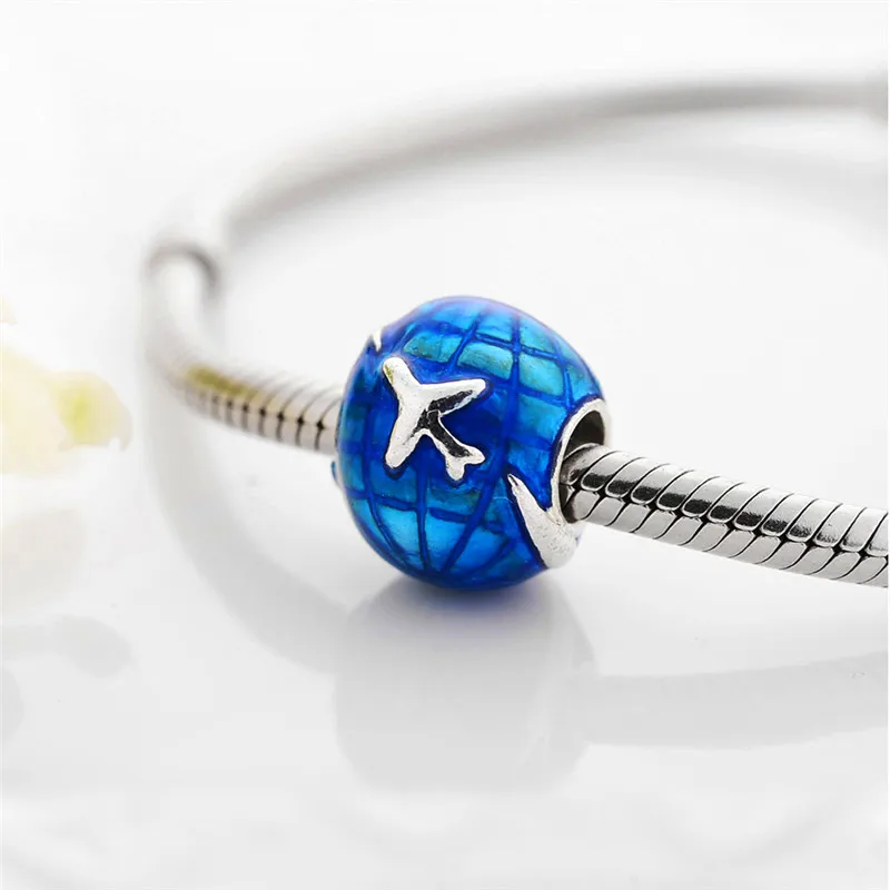 Sapphire Color Teapot Butterfly Footprints Blue Bead Pendant DIY Bracelet Necklace Accessory Women Jewelry Making Gifts