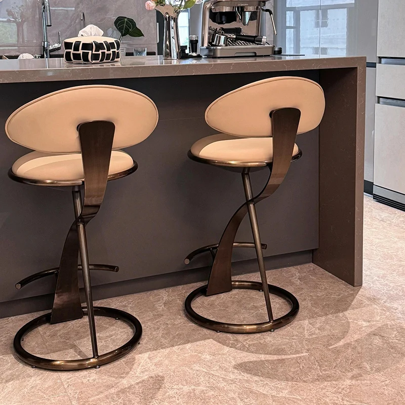 High-end Custom Bar Chair Designer Light Luxury High-end Sense Stainless Steel Modern Bar Chair Villa Home High Stool view 3