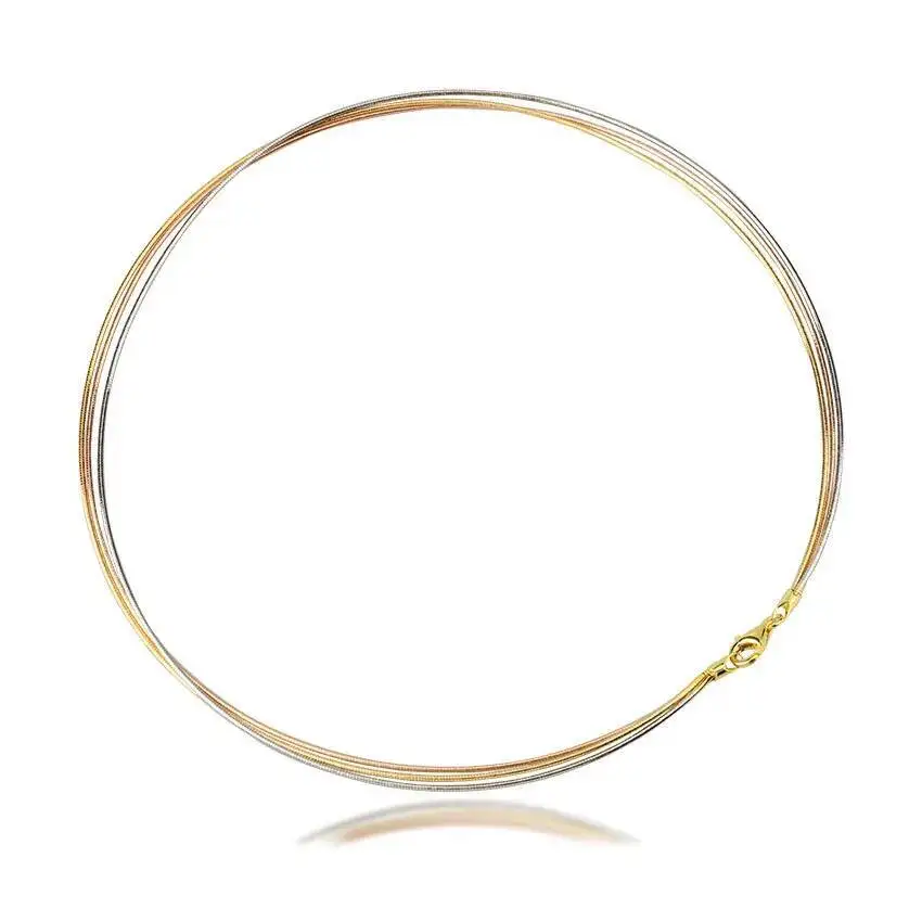 

Real 925 Silver Tri Tone Multilayered 1MM Snake Chain Torques Necklace Women Tiny Dainty Italy Jewel Stack Choker Necklaces Gift