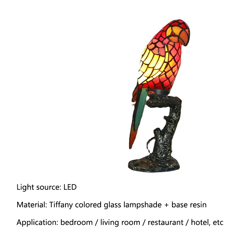 ديبي تيفاني الببغاء الجدول ضوء LED الإبداعية غرامة لون الزجاج مصباح مكتبي للمنزل غرفة المعيشة دراسة السرير ديكور