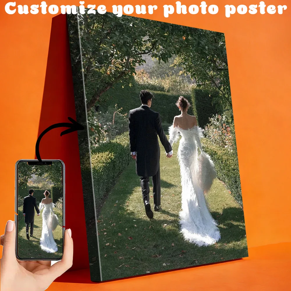 1 Customized Photo Canvas, Optional DIY Wooden Frame or Frameless Poster, Exclusive Gift for Couples or Families, Personalized H