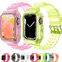 Clear Band + Case for Apple Watch Series 9 8 7 6 SE 5 49mm 45mm 44mm 42mm 41mm Transparent for iwatch 3 38mm 40mm Plastic Strap