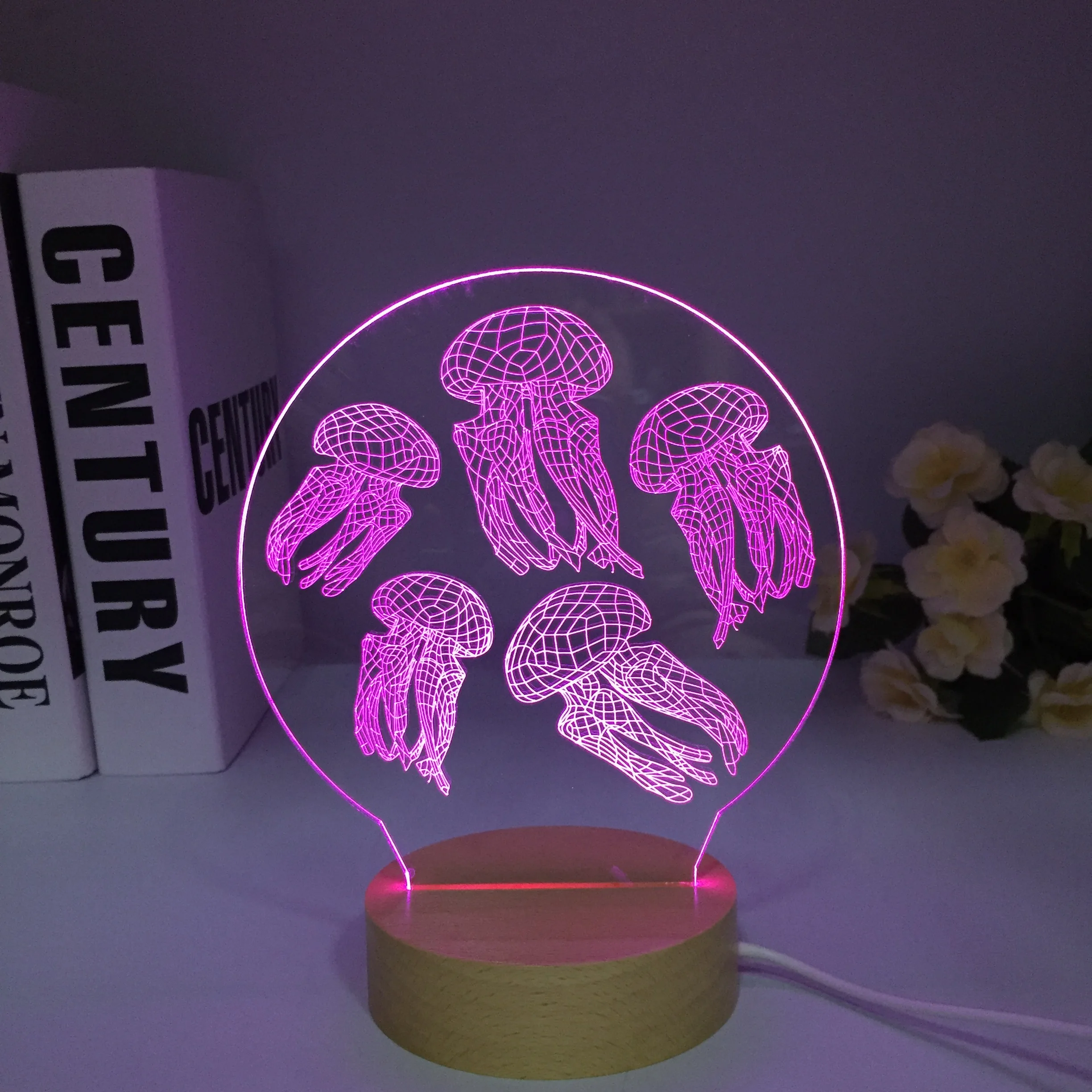 

Деревянная 3D Оптическая иллюзия Jellyfish, лампа, 7 цветов, акриловая иллюзия, голограмма, настольная лампа, украшение для дома и офиса, искусство