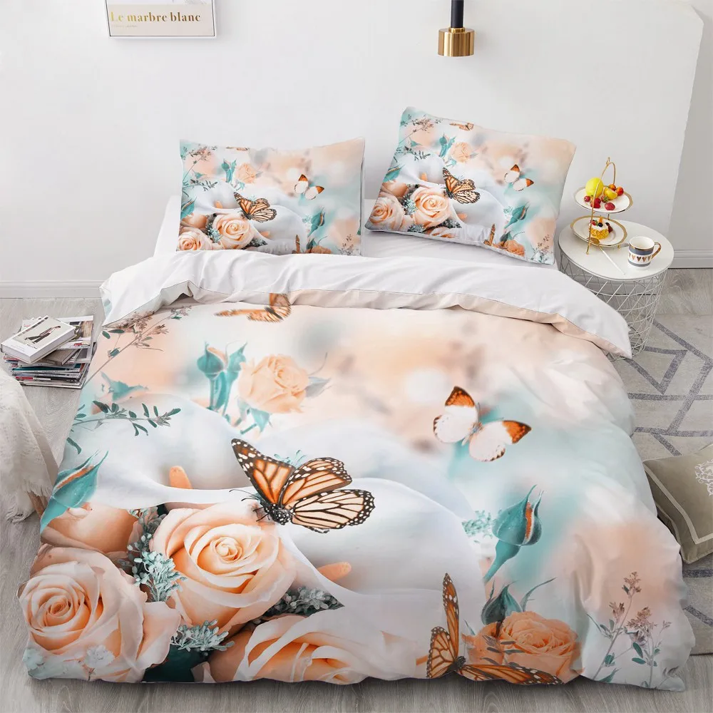 Oil Painting Flowers Digital Printing Polyester Bedding Sets Adult Bedclothes Quilt Art Duvet Cover Set Single King Queen Size