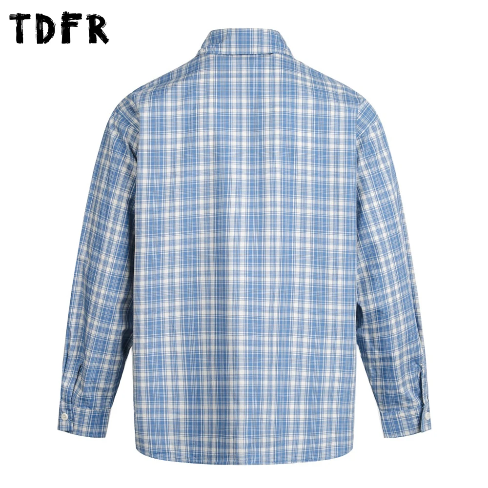 Pocket Plaid Shirts Shirt Mens Spring Retro Casual Loose Long Sleeve Cotton Lapel Checked Shirt Man