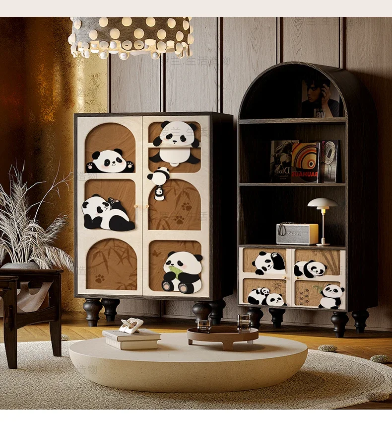 B cream wind panda solid wood entrance entrance storage bookcase living room bedroom free installation storage cabinet walnut